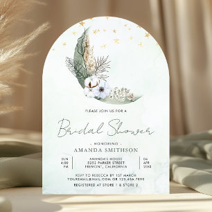 Sagegroene Boho Bloemige Maan Boog Bruiloft Kaart