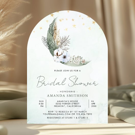 Sagegroene Boho Bloemige Maan Boog Bruiloft Kaart