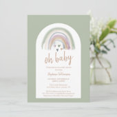 Sagegroene Boho Boog Babyshower Uitnodiging (Staand voorkant)