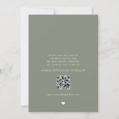Sagegroene boho-boog moderne QR-code fototrouwdag Save The Date (Achterkant)