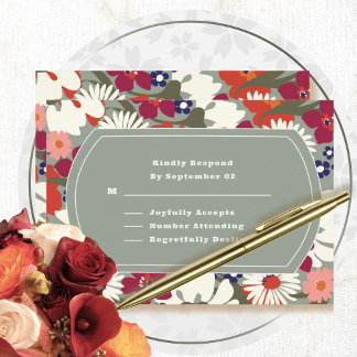 Sagegroene Boho Chic Bloemrijke Moderne Trouw-RSVP