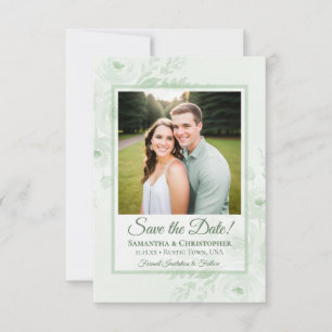 Sagegroene Boho Chic Pioenrozen & Fototrouw Save The Date