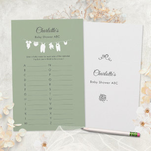 Sagegroene Boho Minimalistische Baby Shower ABC Sp