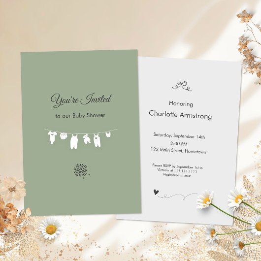 Sagegroene Boho Minimalistische Baby Shower Kaart