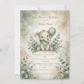 Sagegroene Boho Olifant Babyshower Uitnodiging (Voorkant)