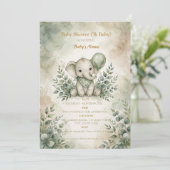 Sagegroene Boho Olifant Babyshower Uitnodiging (Staand voorkant)