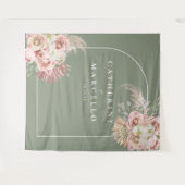 Sagegroene Boho Pampas Gras Bloem Bruiloft Wandkleed (Voorkant (horizontaal))