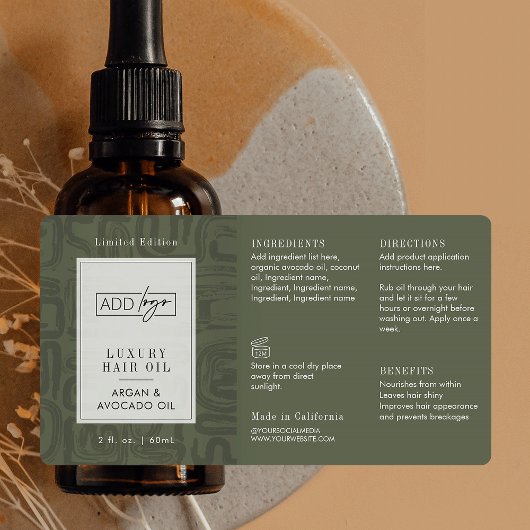 Sagegroene Boho-patroon Logo 2OZ druppelfles Etiket