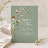 Sagegroene Boho-wildbloem Bruidsborrel Script Kaart