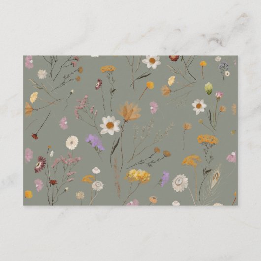 Sagegroene Boho Wilde Bloem Bruiloft Details Kaart (Achterkant)