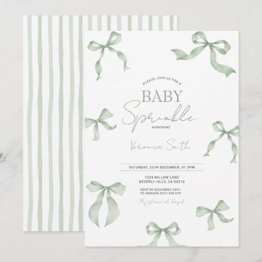 Sagegroene Boog Baby Sprinkle Uitnodiging (Voorkant / Achterkant)
