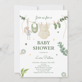Sagegroene bos-thema babyshower uitnodiging