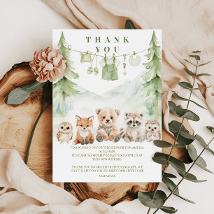 Sagegroene bosavontuur baby shower bedankkaart
