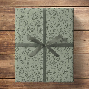 Sagegroene bosdieren kinderen herfst bos cadeaupapier