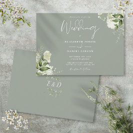 Sagegroene botanische groene monogram bruiloft kaart
