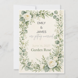 Sagegroene botanische watercolor trouwuitnodiging kaart