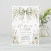 Sagegroene BOW Coquette Baby Shower Uitnodiging (Staand voorkant)