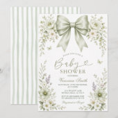Sagegroene BOW Coquette Baby Shower Uitnodiging (Voorkant / Achterkant)