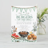Sagegroene Burgers op de Grill Uitnodiging (Staand voorkant)