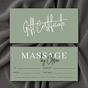 Sagegroene cadeaubon voor massagetherapeuten