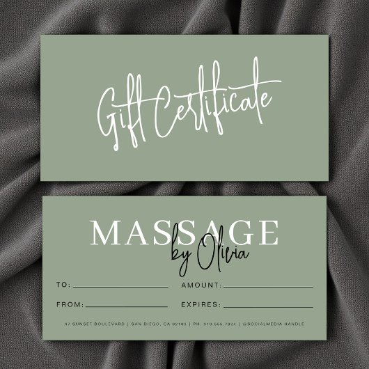 Sagegroene cadeaubon voor massagetherapeuten
