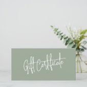 Sagegroene cadeaubon voor massagetherapeuten (Staand voorkant)