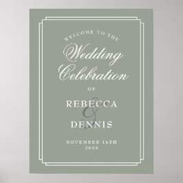 Sagegroene chic art deco huwelijks welkomstbord poster
