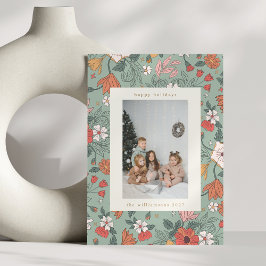 Sagegroene chic botanische aangepaste verticale fo feestdagenkaart