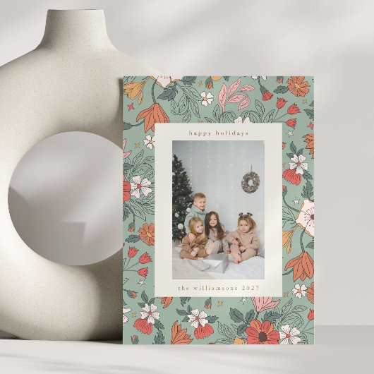 Sagegroene chic botanische aangepaste verticale fo feestdagenkaart