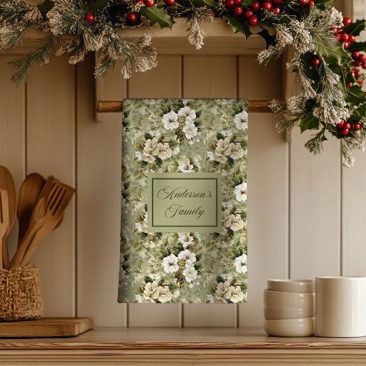 Sagegroene chic decor gepersonaliseerde bloem hand theedoek