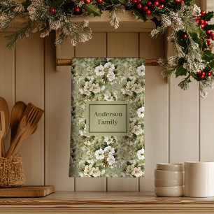 Sagegroene chic decor gepersonaliseerde bloemendoe theedoek
