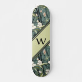 Sagegroene Chinoiserie Bloem Initialen Wit Persoonlijk Skateboard (Voorkant)