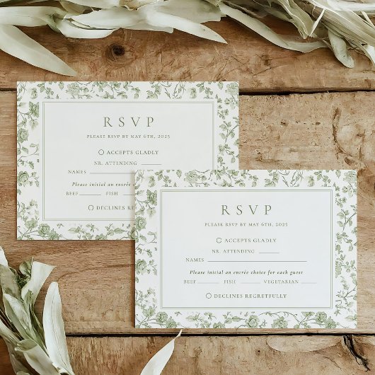 Sagegroene Chinoiserie Bruiloft RSVP Kaartje