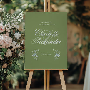Sagegroene Chintz Bloemige Elegante Trouwbegroetin Poster