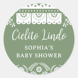 Sagegroene Cielito Lindo Talavera Baby Shower Ronde Sticker
