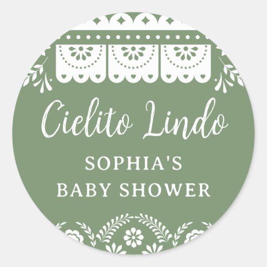 Sagegroene Cielito Lindo Talavera Baby Shower Ronde Sticker (Voorkant)
