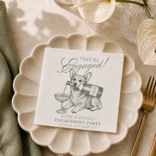 Sagegroene Corgi Champagne Verlovingsfeest Servet