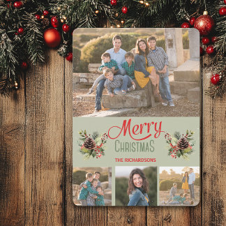 Sagegroene Dennenkegel Boeket DIY Foto Kerstmis Feestdagenkaart