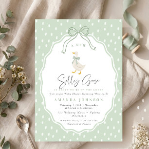 Sagegroene domme gans Coquette baby shower Kaart