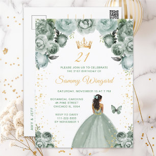 Sagegroene donkere huid prinses verjaardagsfeestje briefkaart
