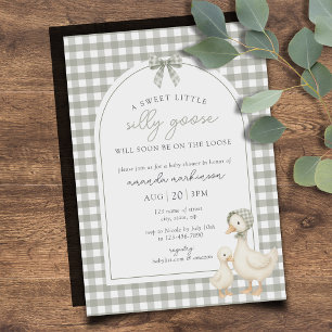 Sagegroene Dwaas Gansje Sprookjesboek Baby Shower Magnetische Uitnodiging