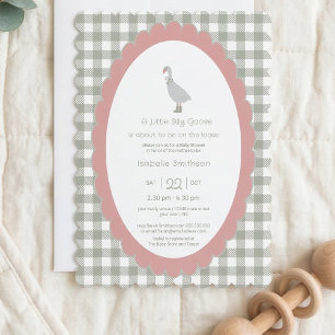 Sagegroene Dwaze Gans Baby Shower QR Code Kaart