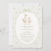 Sagegroene Dwaze Gans Baby Shower Uitnodiging (Voorkant)