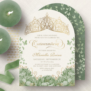 Sagegroene Elegante Bloemenkroon Quinceanera Kaart