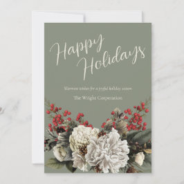 Sagegroene Elegante Bloemige Bedrijfsnaam Gelukkig Feestdagenkaart