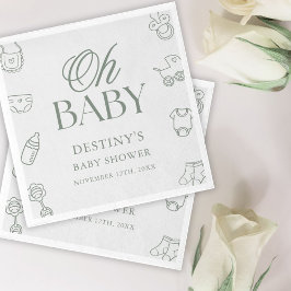 Sagegroene Elegante Handgetekende Baby Shower Servet