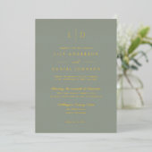 Sagegroene Elegante Monogram QR Code Trouwkaart Go Folie Uitnodiging (Staand Voorkant)