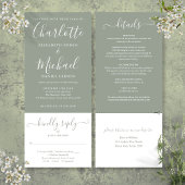 Sagegroene Elegante Script All-in-One Trouwset Kaart
