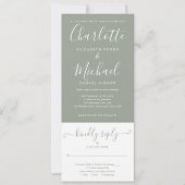 Sagegroene Elegante Script All-in-One Trouwset Kaart (Voorkant)