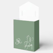 Sagegroene Elegante Script Baby Shower Bedankdoosjes (Geopend)